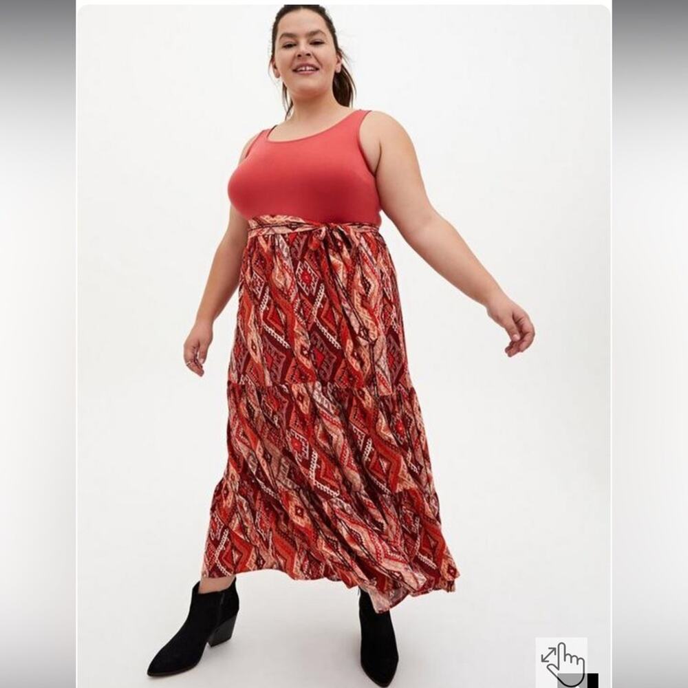 Torrid Maxi Studio Luxe Ponte Sleeveless‎ Pink, Orange & Tan Geometric Dress 4X